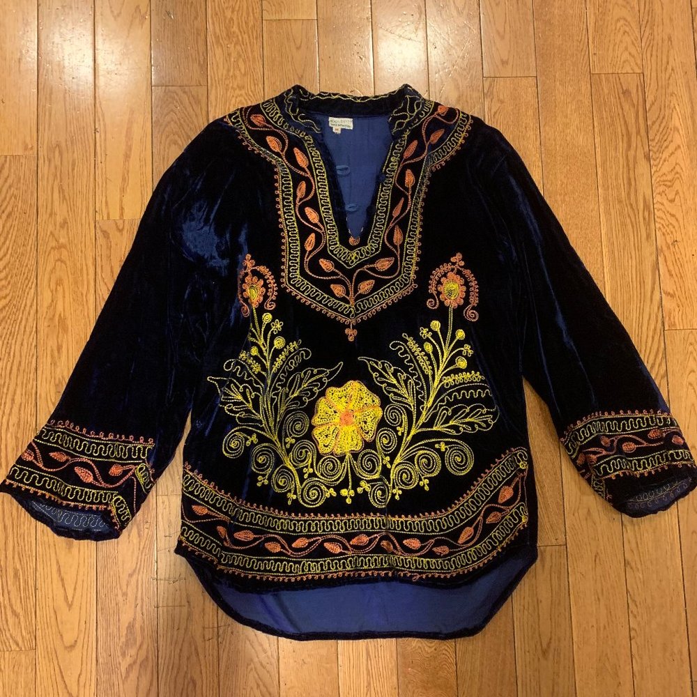 Vintage Navy Embroidered Hippie Tunic